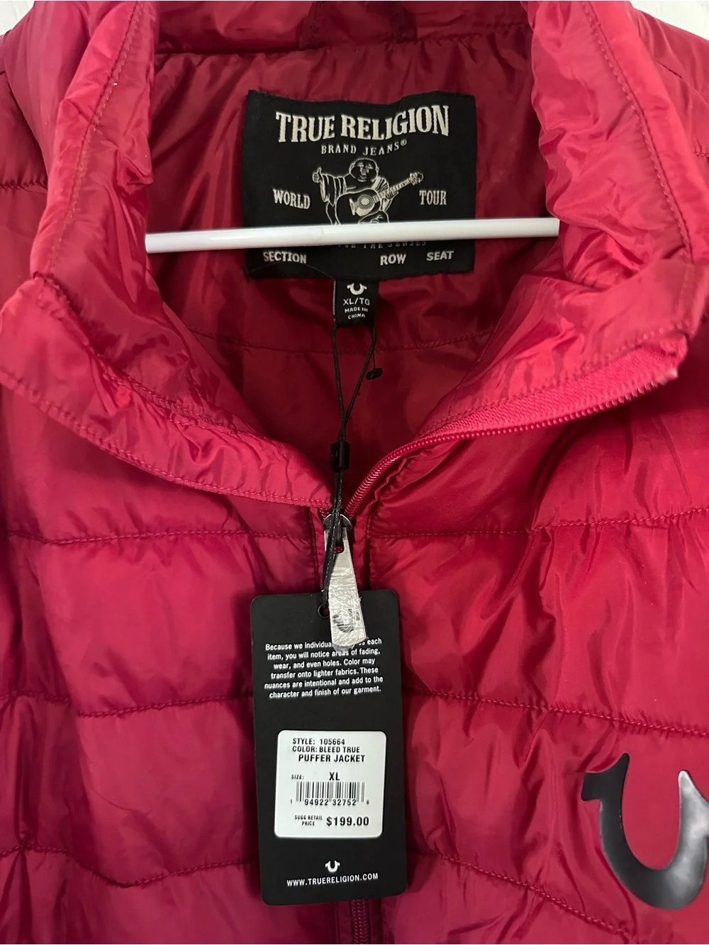 New True Religion Bleed True Logo Puffer Jacket Coat Mens XLarge Red $199 105664